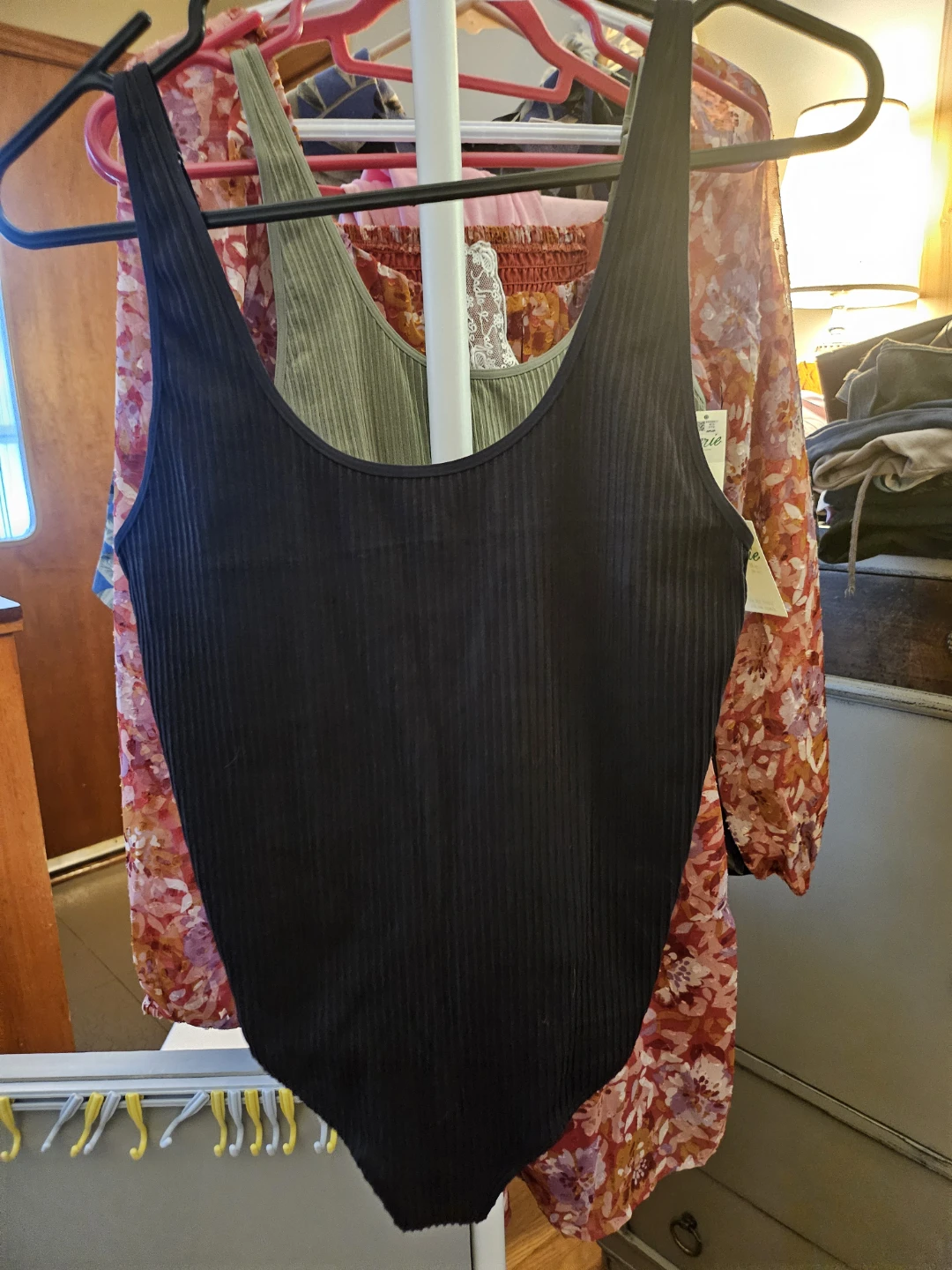 Aerie Black Ribbed Thong Bodysuit - Size M