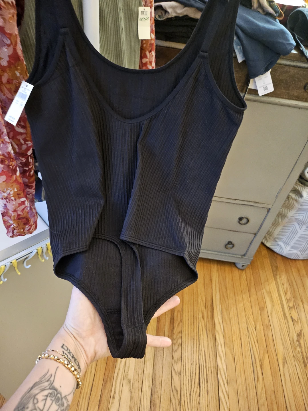 Aerie Black Ribbed Thong Bodysuit - Size M - photo 3