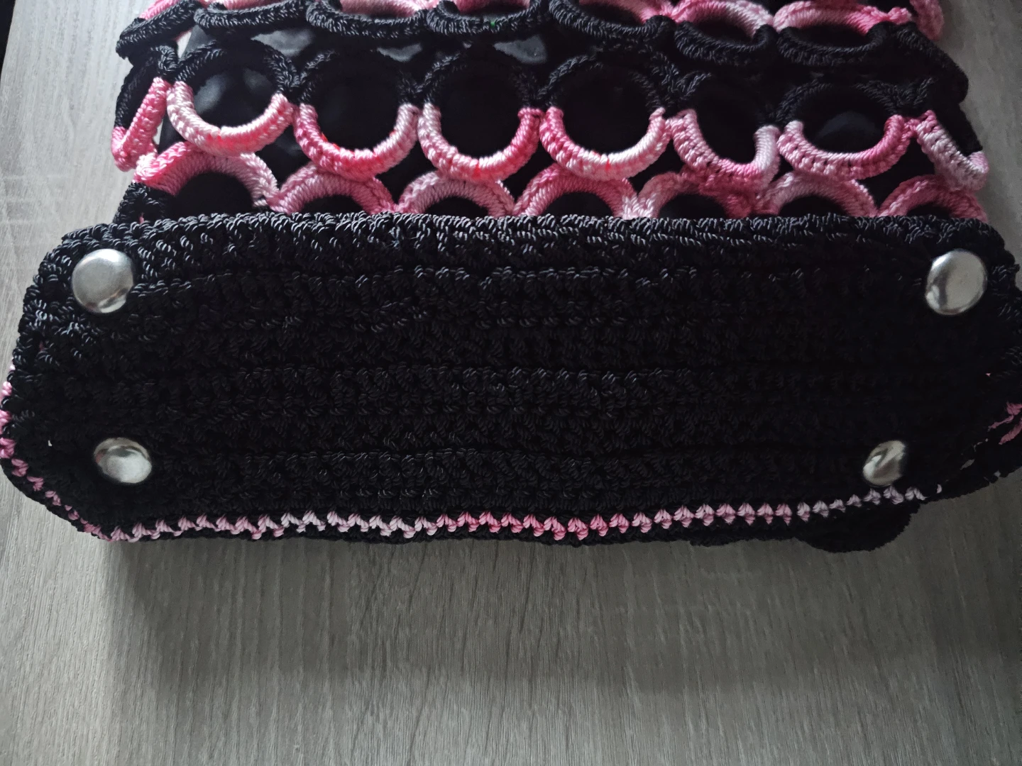 Crocheted Tote Bag - Black & Pink - photo 3