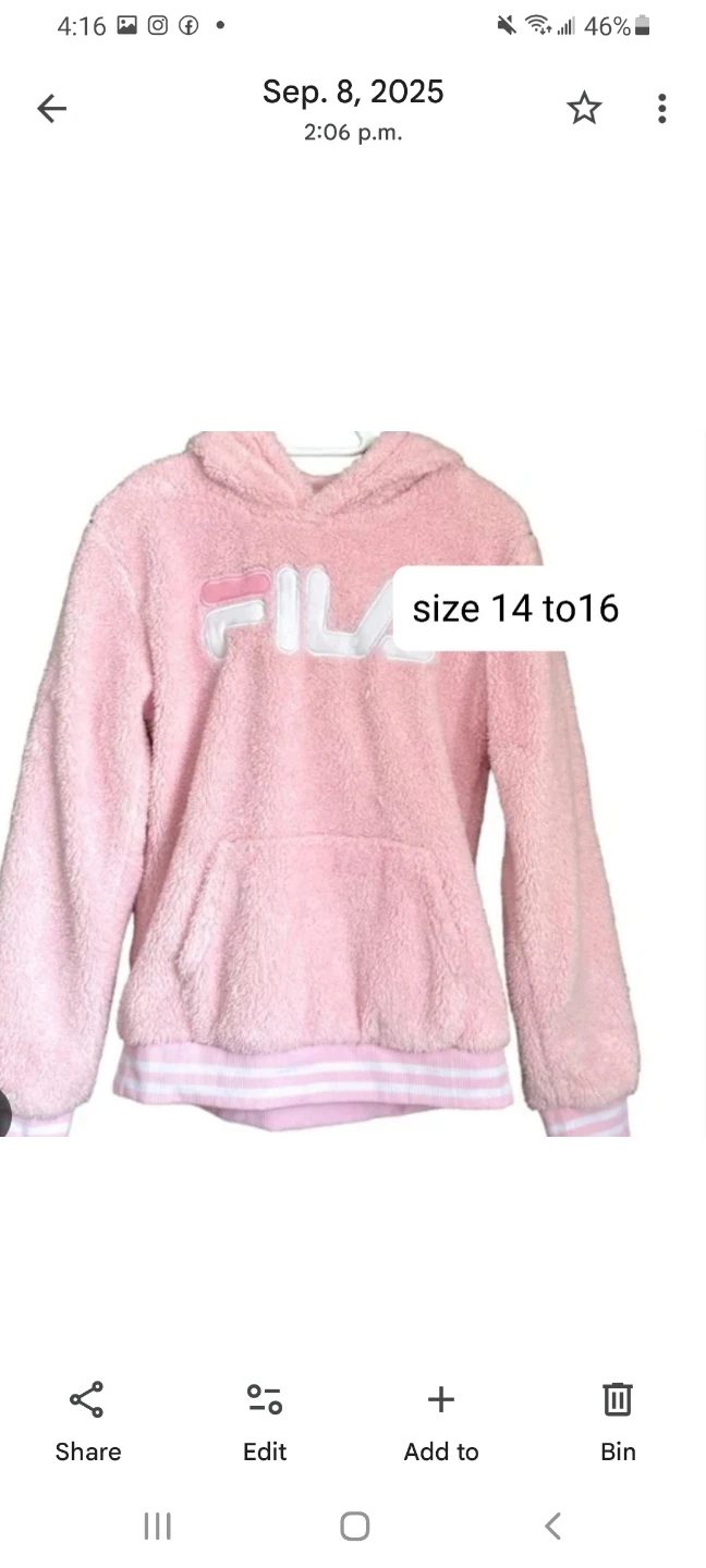 Fila Pink Sherpa Hoodie Size 14-16 - photo 5