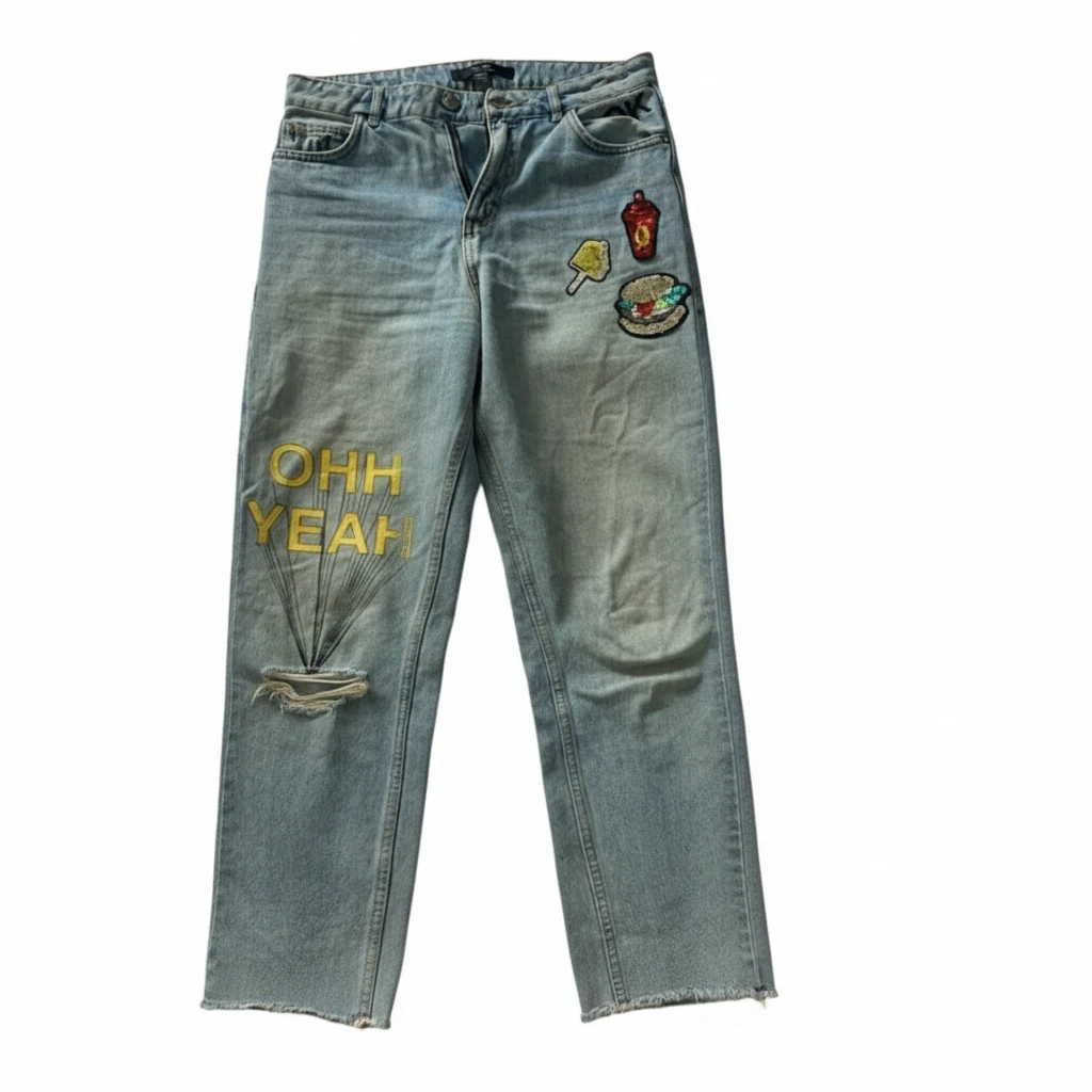 Zara Light Wash Boyfriend Fit sequin embroidered jeans - photo 2