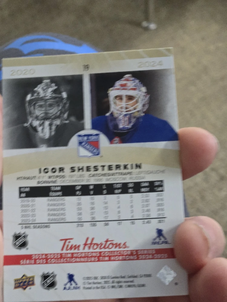 Igor Shesterkin 2020 Tim Hortons Hockey Card