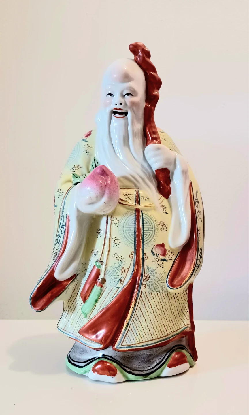 Unique Famillie Rose Fu Lu Shou Porcelain Statue