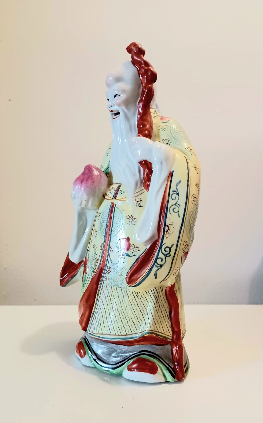 Unique Famillie Rose Fu Lu Shou Porcelain Statue - photo 2