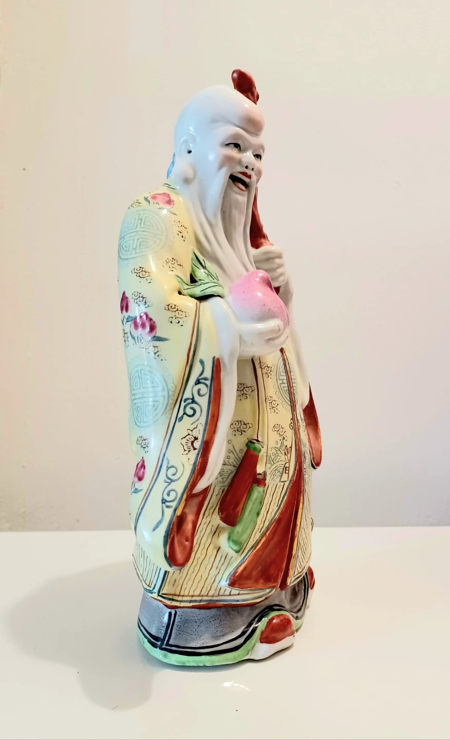 Unique Famillie Rose Fu Lu Shou Porcelain Statue - photo 3