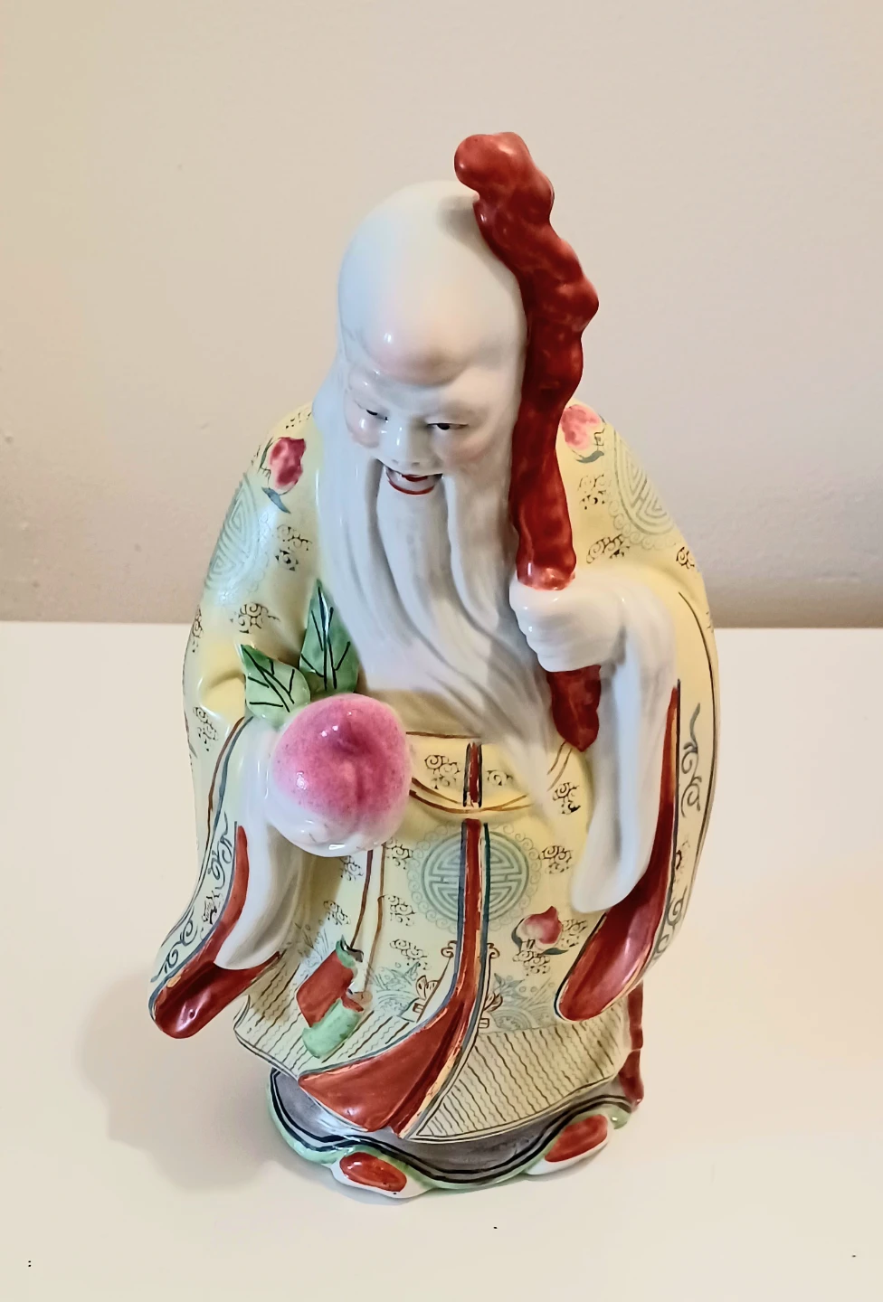 Unique Famillie Rose Fu Lu Shou Porcelain Statue - photo 5