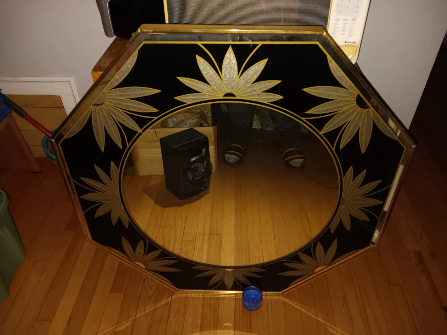 Vintage Octagonal Decorative Mirror with Floral Design