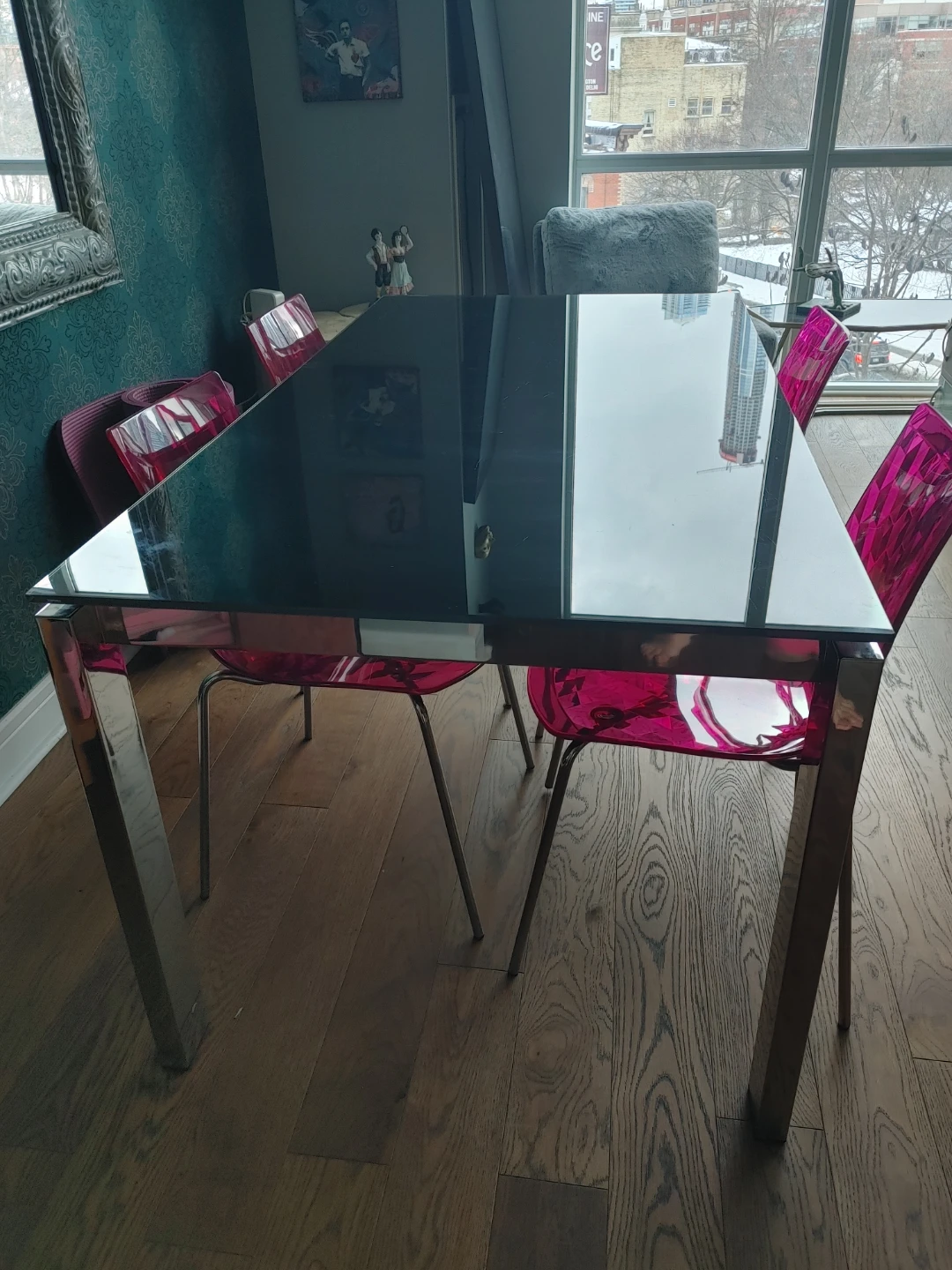 Calligaris Dining Table with Glass Top and Chrome Legs - photo 2