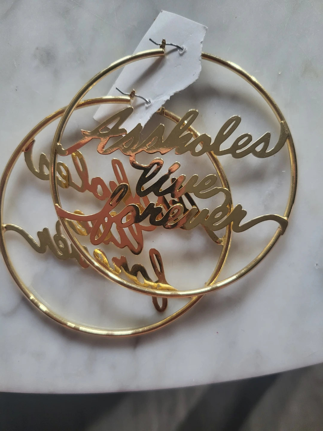 Gold Hoop Earrings - 'Assholes Live Forever'