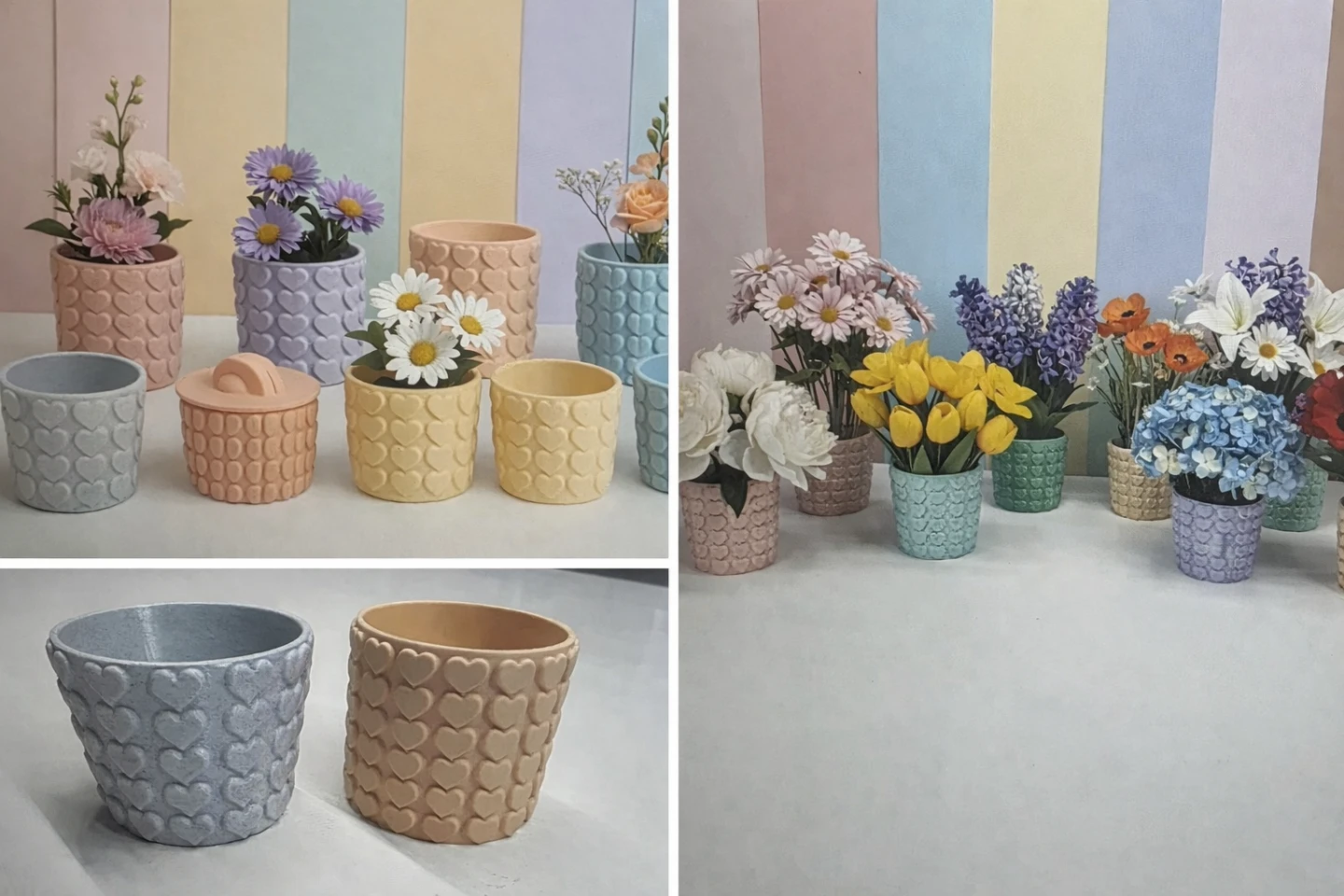 Pastel Heart Embossed Flower Pots