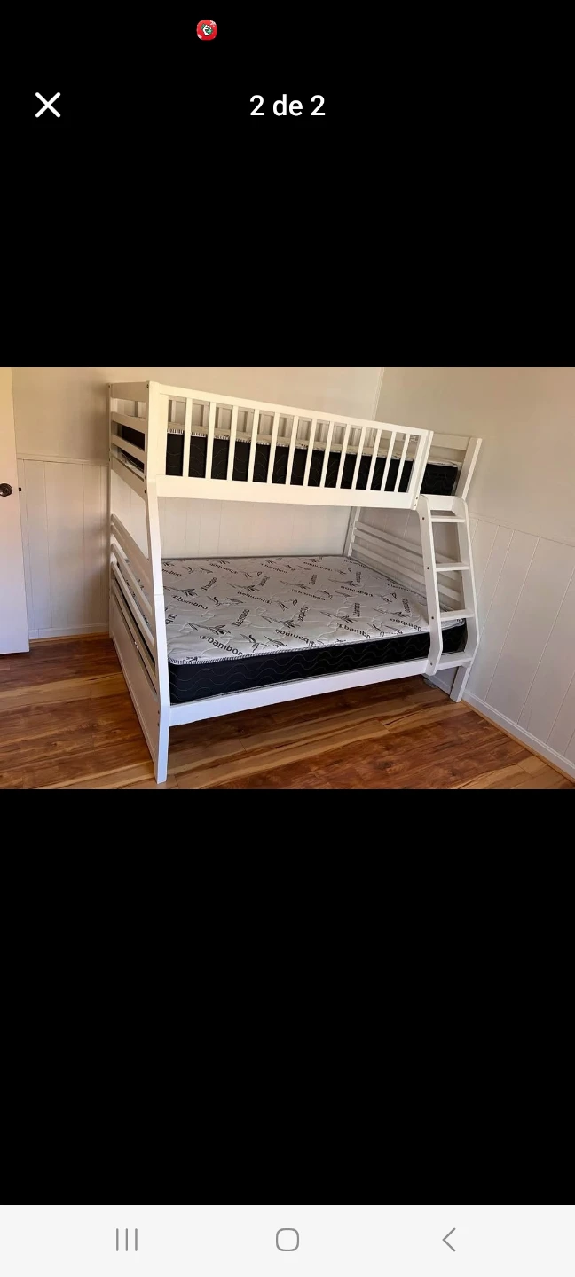 White Wooden Twin Over Twin Bunk Bed with Mattresses