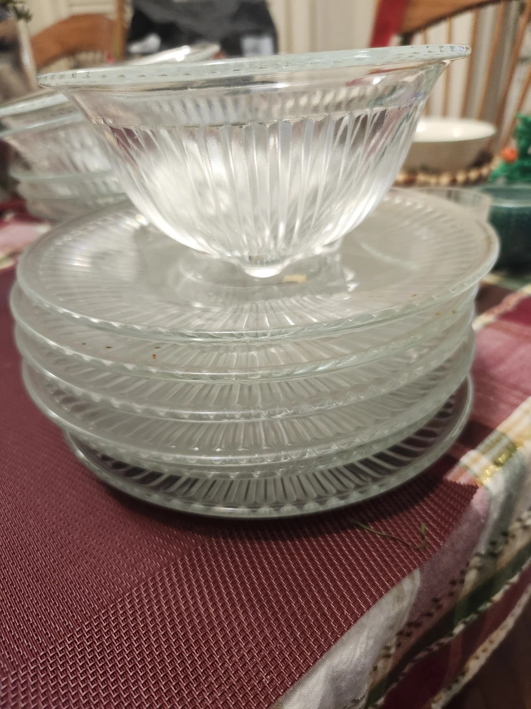 Vintage Clear Glass Dessert Bowls & Plates Set