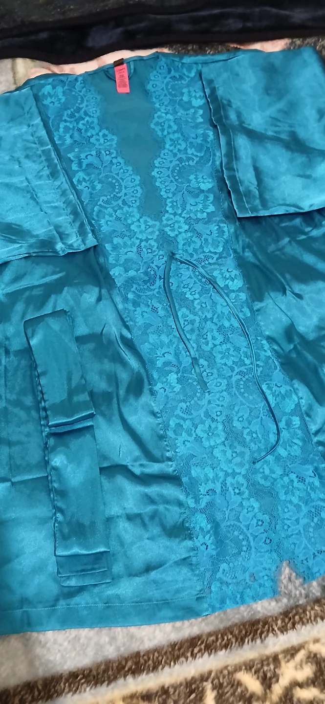La Senza Teal Satin Lace Kimono Robe S/M - photo 5