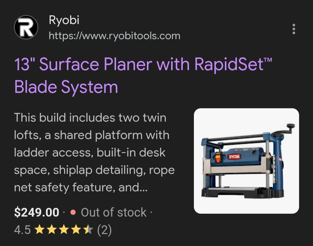 Ryobi 13" Surface Planer w/ RapidSet Blade System