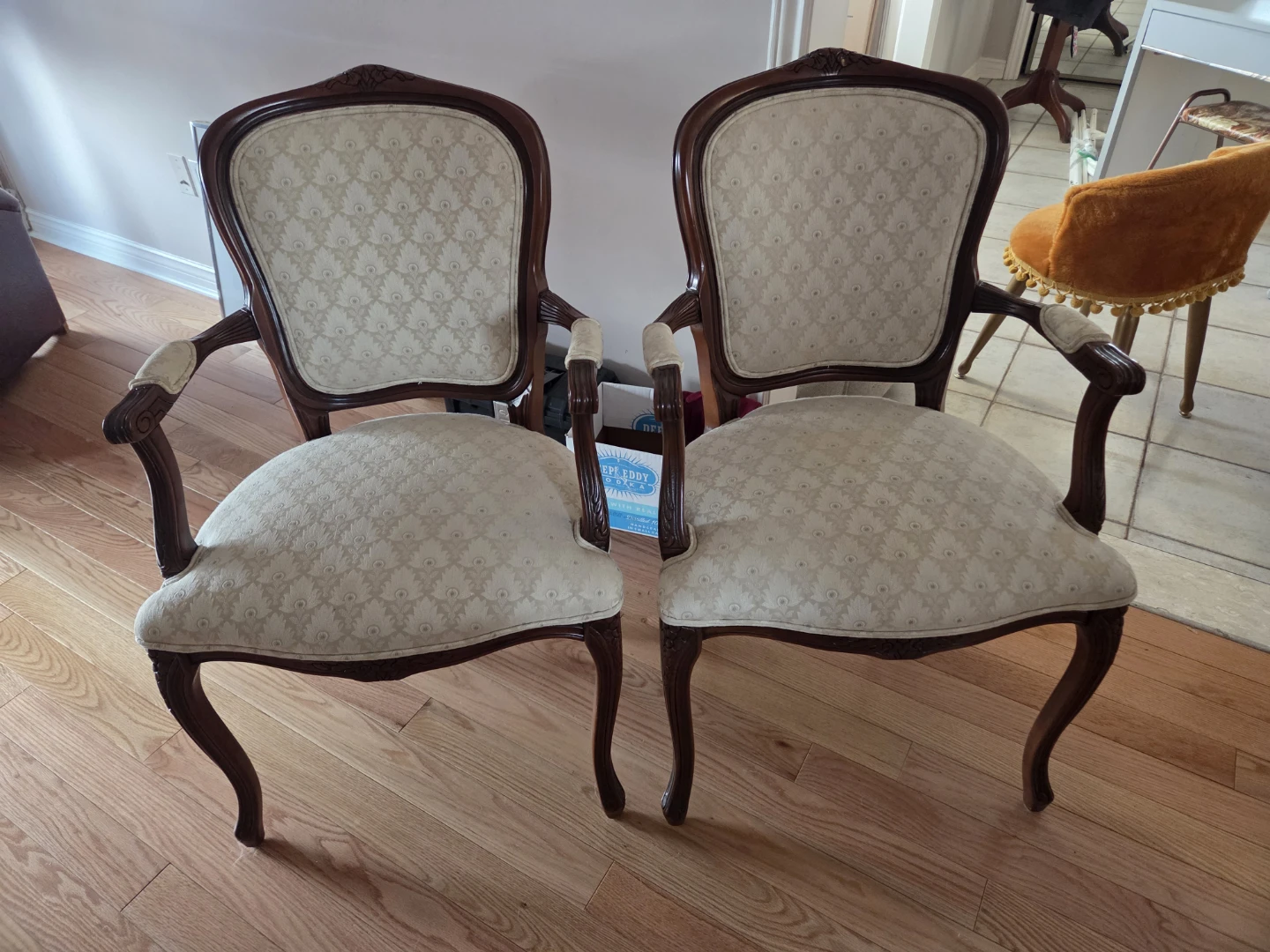 Set if Two White Upholstered Wooden Chairs