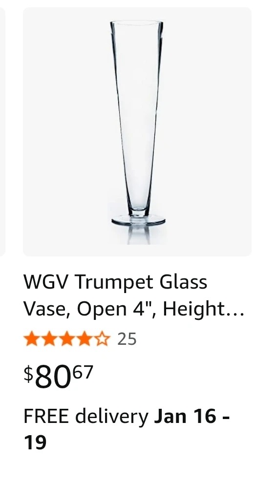 2 -Black WGV Trumpet Glass Vase, 4" Open, Tall - photo 2
