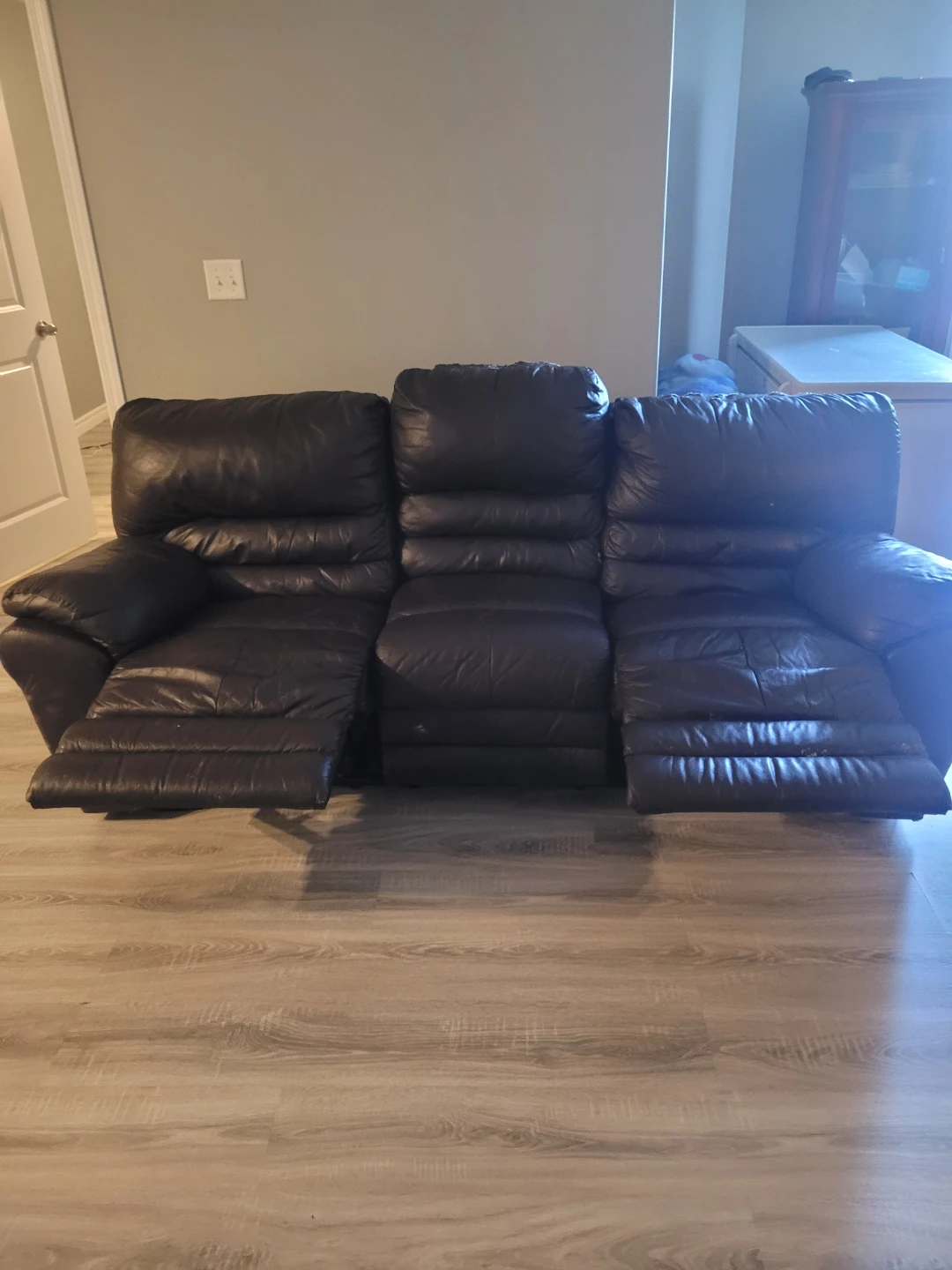 Leather Reclining Sofa - Black