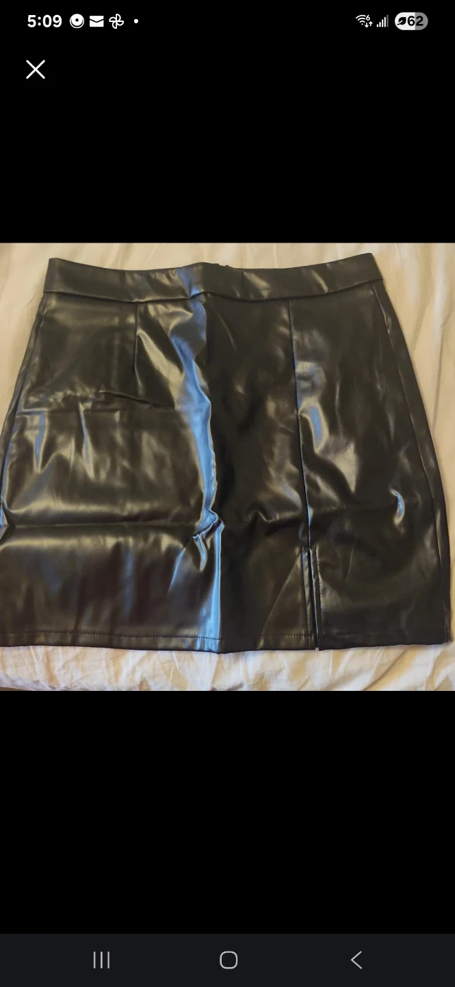 Blouse and Black Faux Leather Mini Skirt