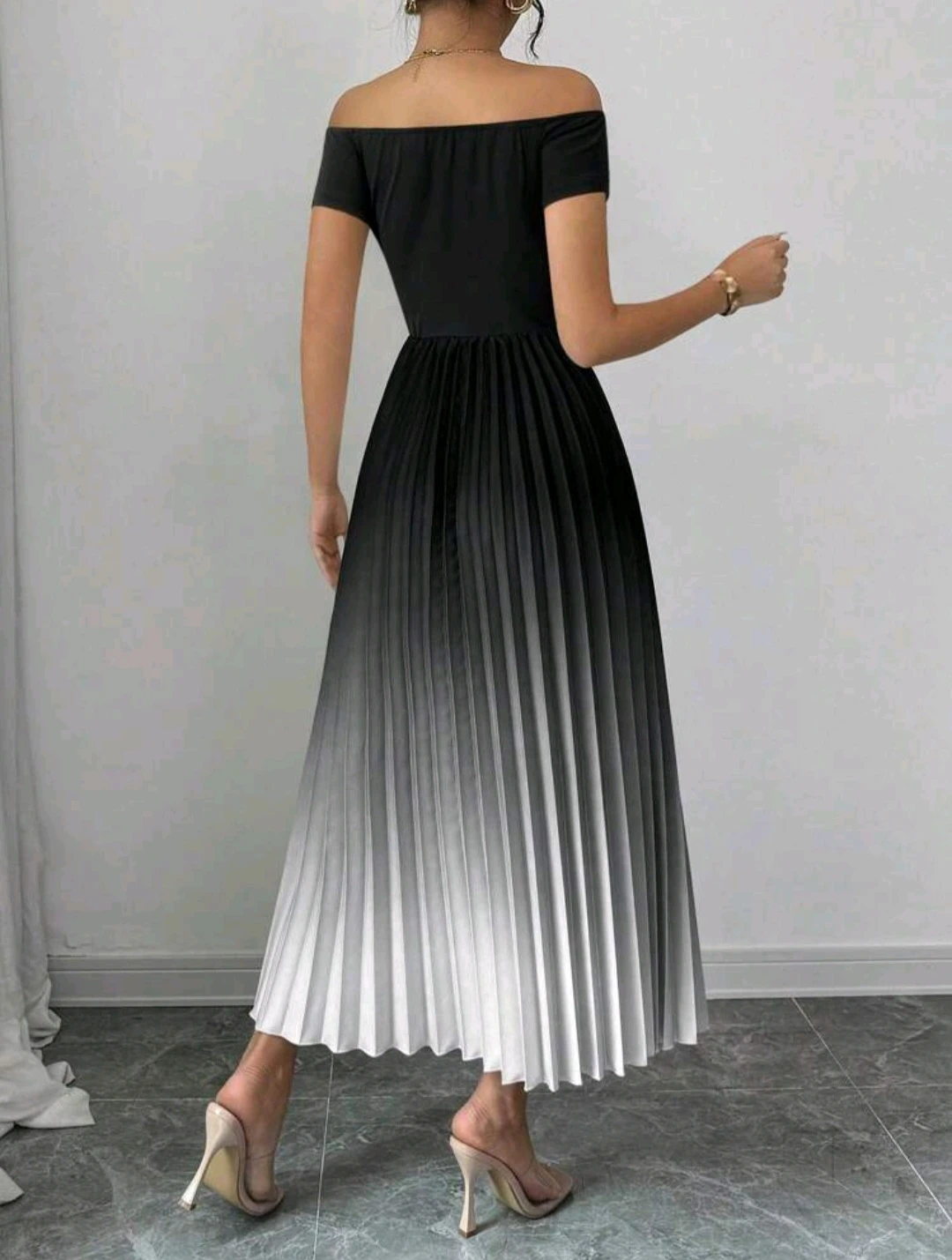 Ombre Pleated Off-Shoulder Midi Dress - photo 2