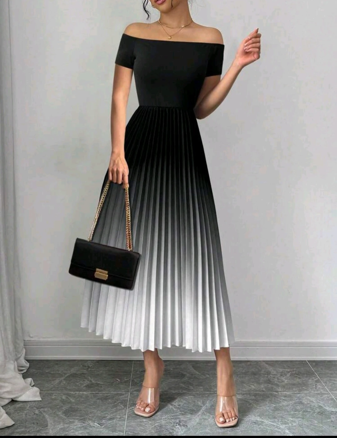 Ombre Pleated Off-Shoulder Midi Dress - photo 4