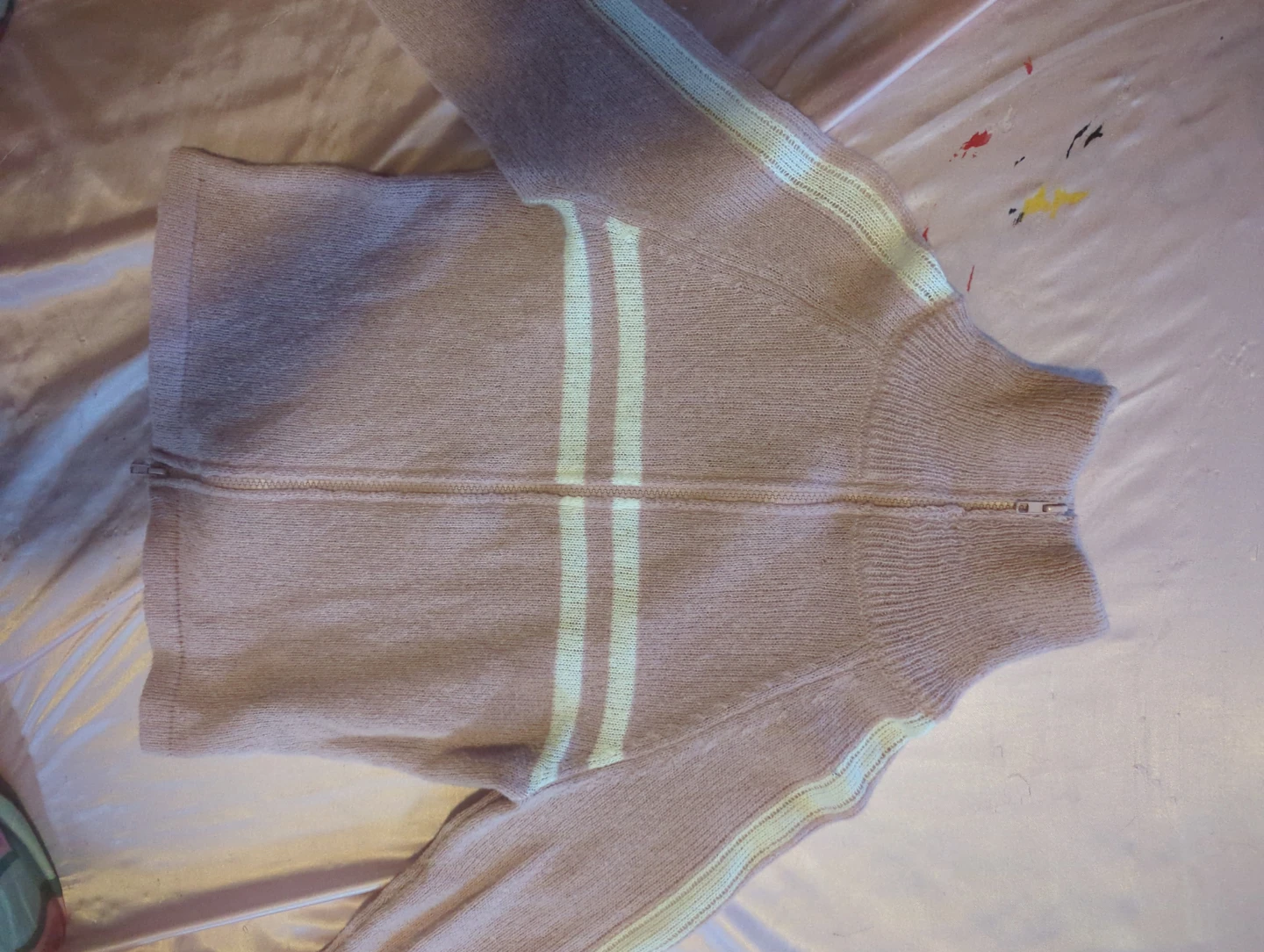 Pink Knit Zip-Up Sweater