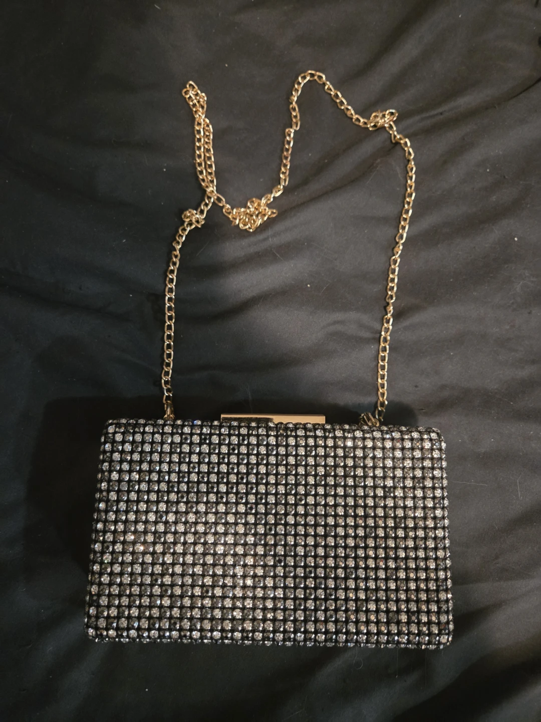 Starlet Rhinestone Clutch with Gold Chain