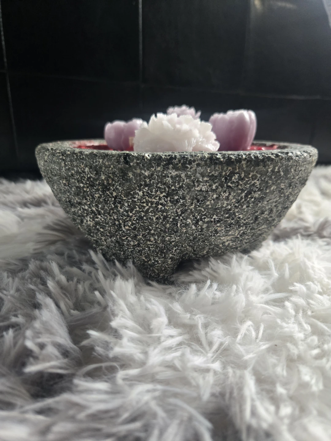 Candle in Stone Mortar Bowl with Floral Wax Melts