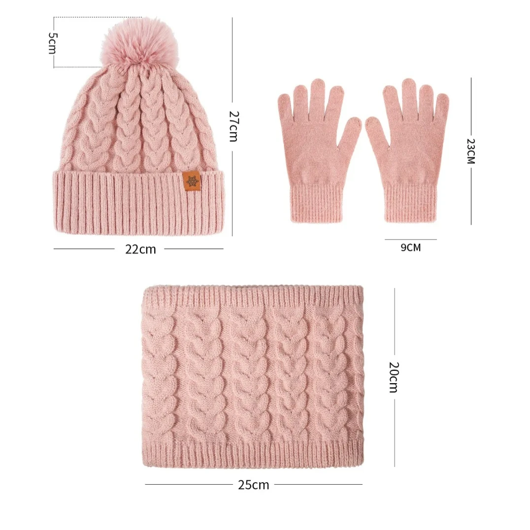 Pink Pom Pom Knit Hat, Scarf, and Gloves Set - photo 2