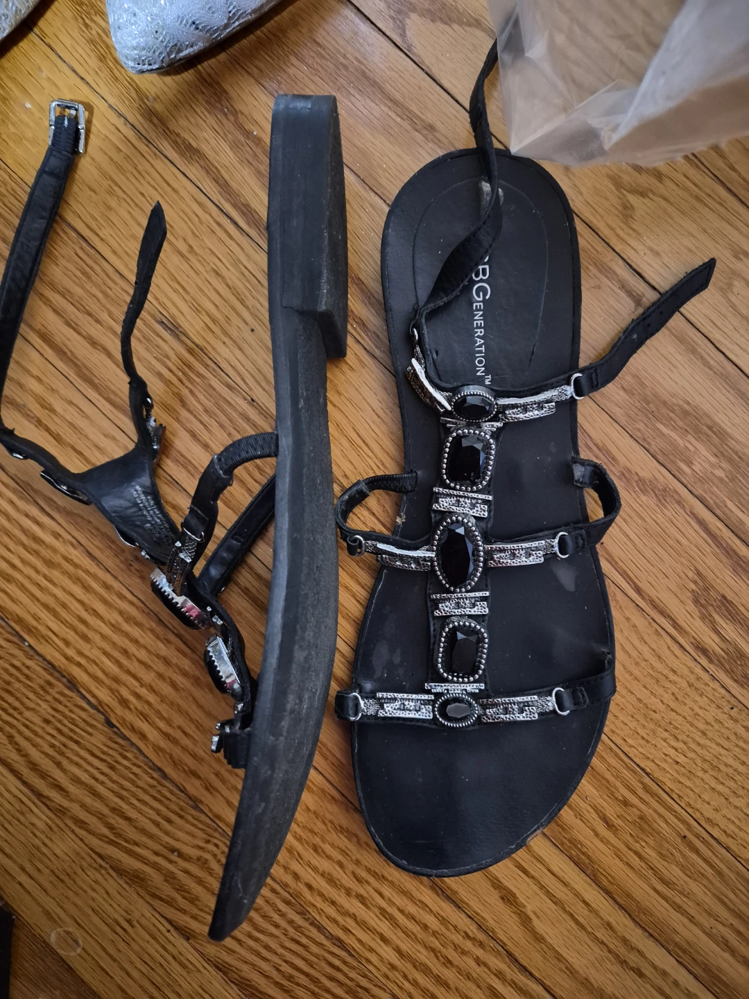 BCBGeneration Black Embellished Sandals Size 8 - photo 2