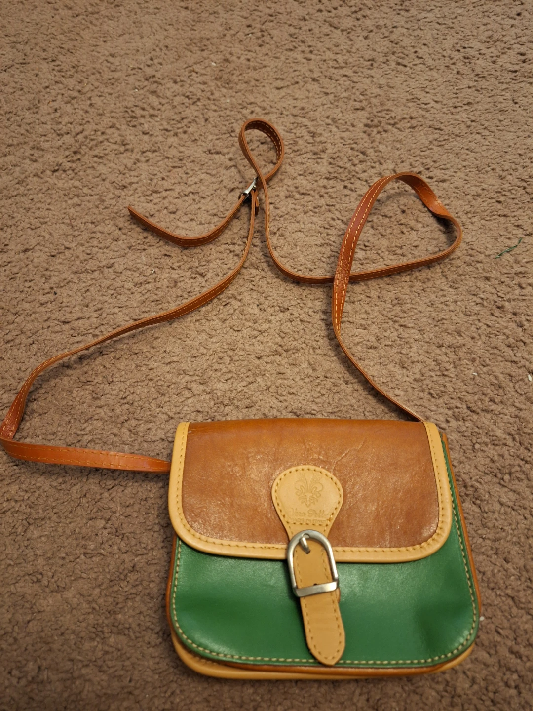 Vero Moda Green & Brown Leather Crossbody Bag