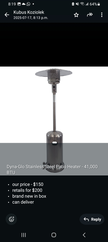 Dyna-Glo Stainless Steel Patio Heater - 41,000 BTU