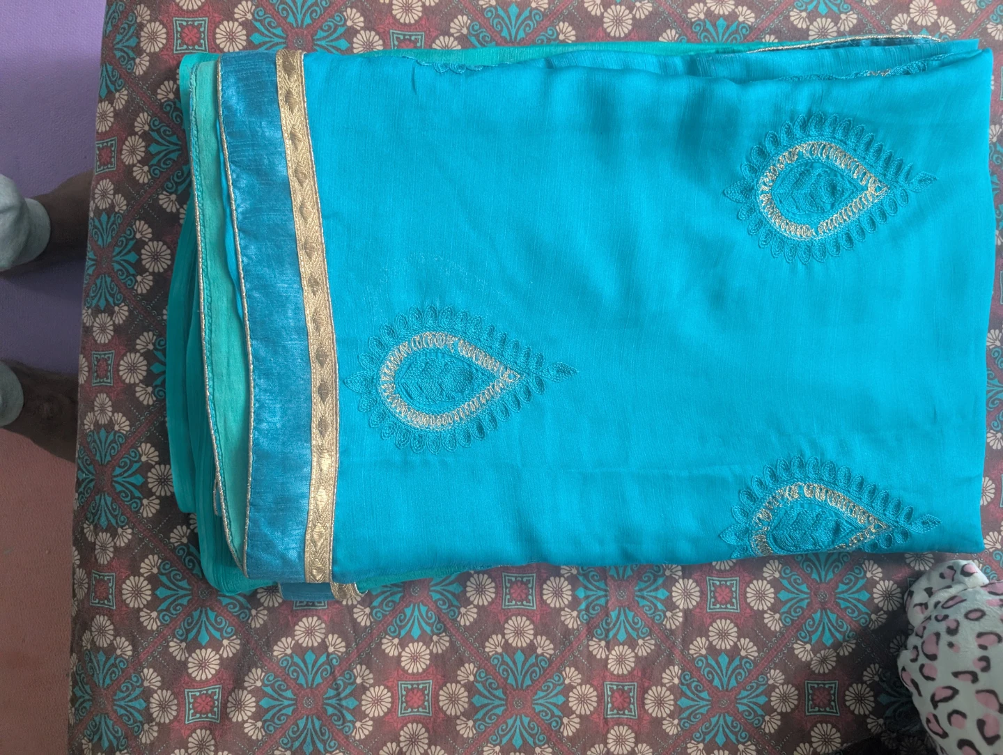 Turquoise Saree with Blouse - photo 3