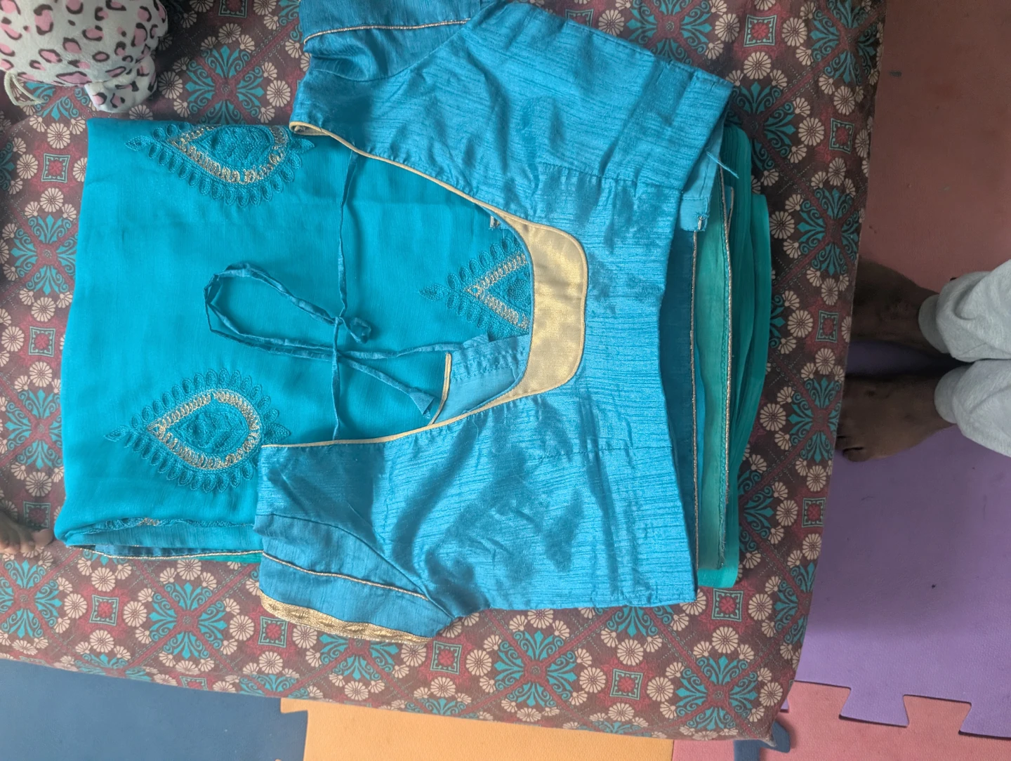 Turquoise Saree with Blouse - photo 4