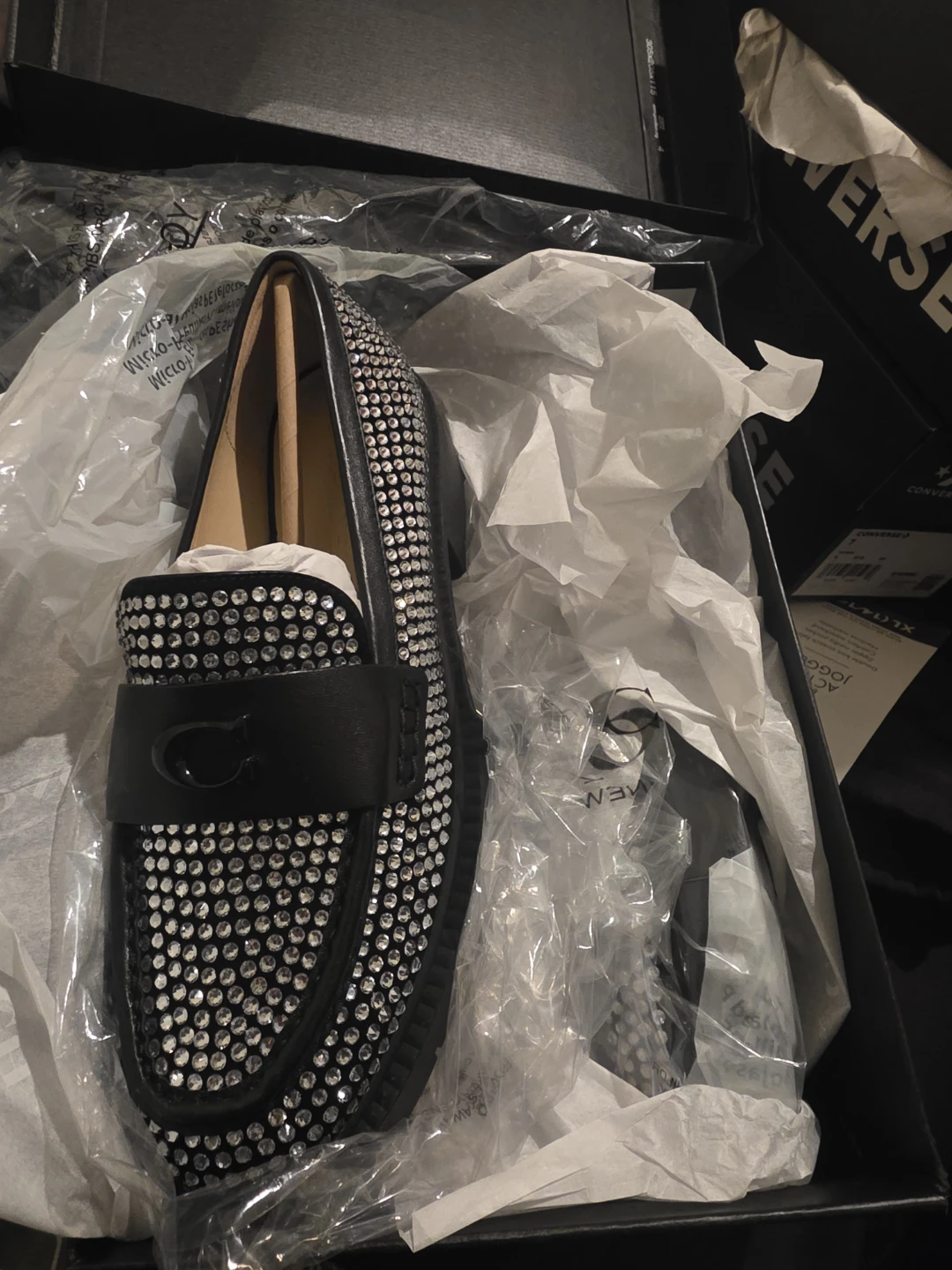 Coach Black Crystal Embellished Loafer, Size 7