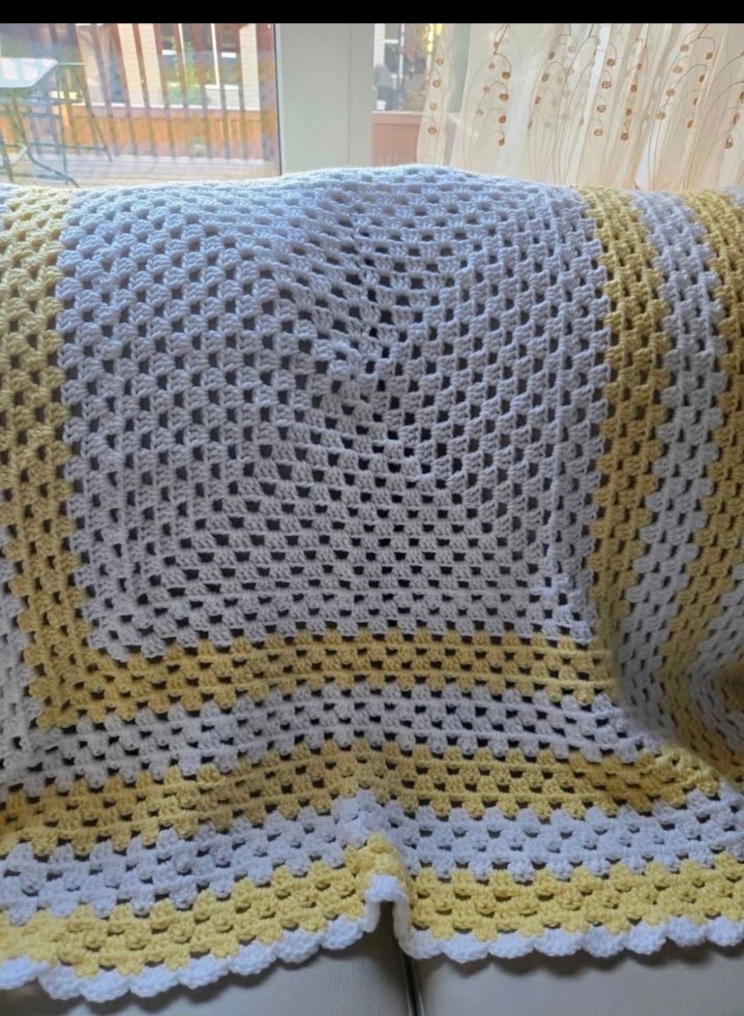 Handmade Crochet Blanket - White & Yellow
