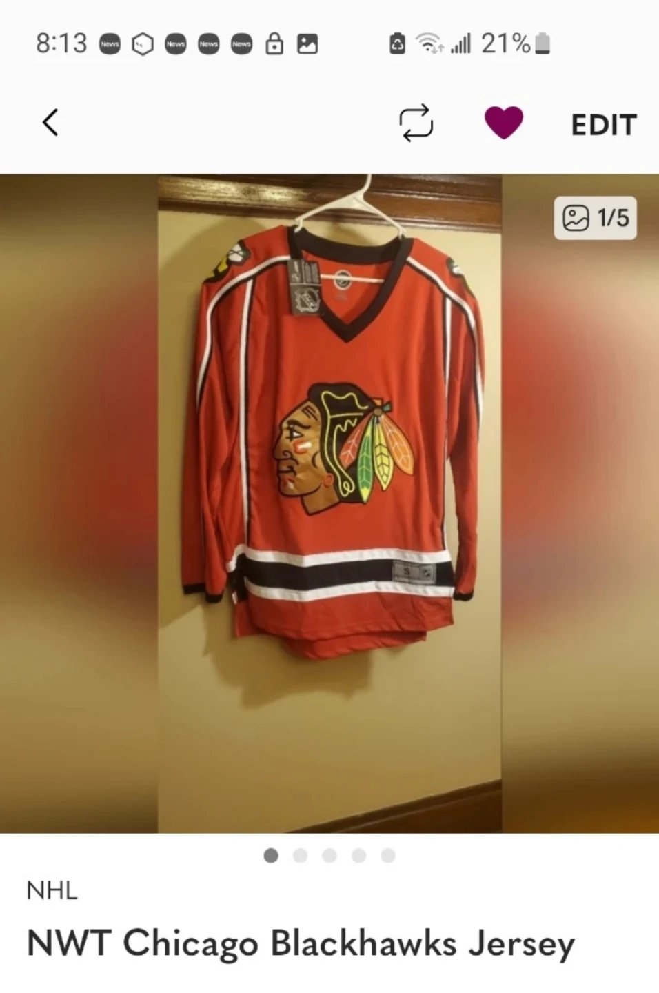 NWT Chicago Blackhawks Jersey - Size S