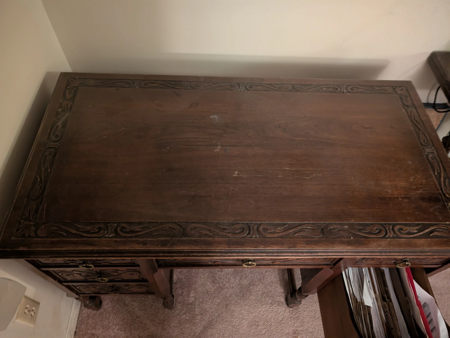 Antique Carved Wood Desk - photo 4