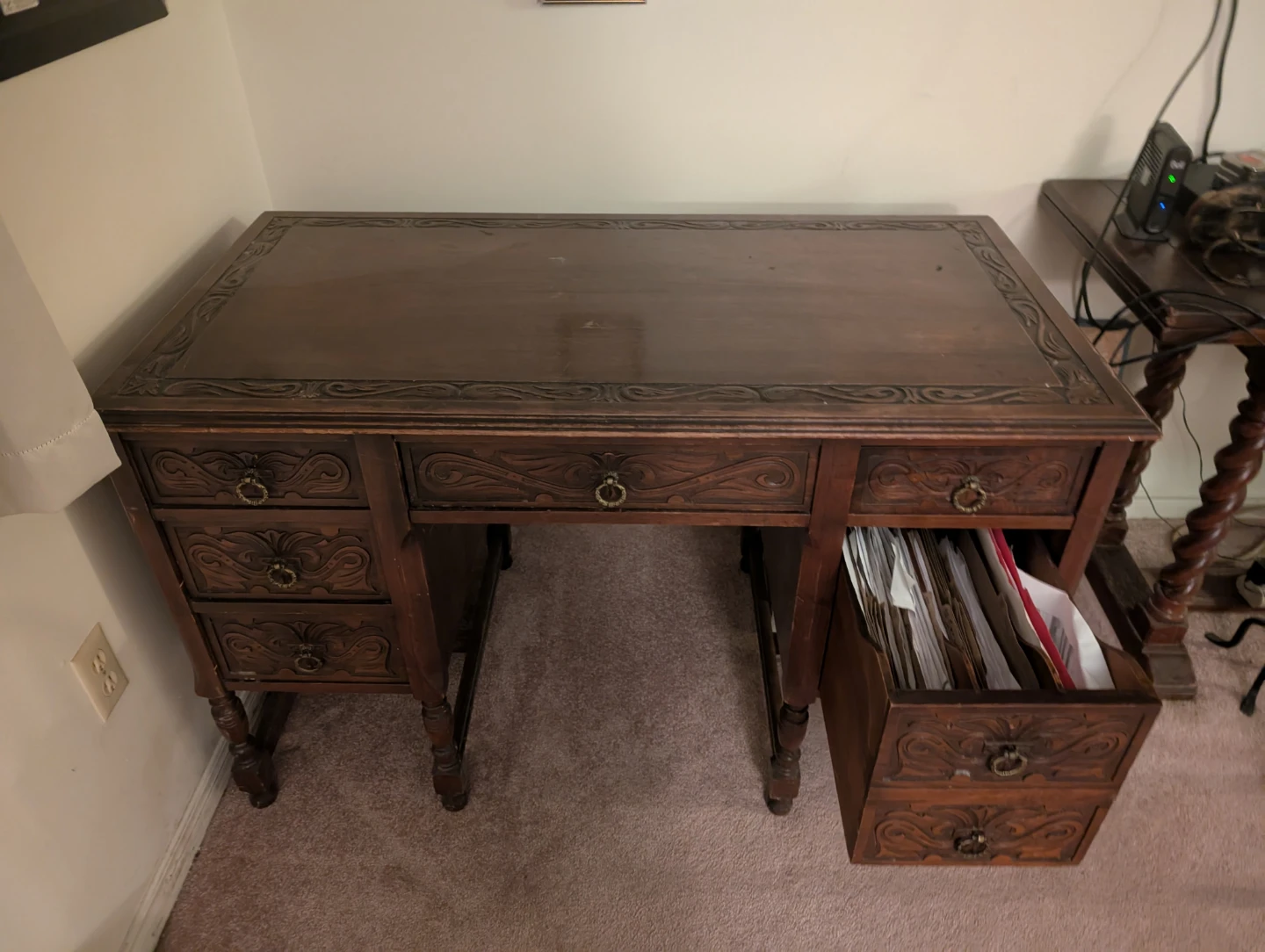 Antique Carved Wood Desk - photo 5