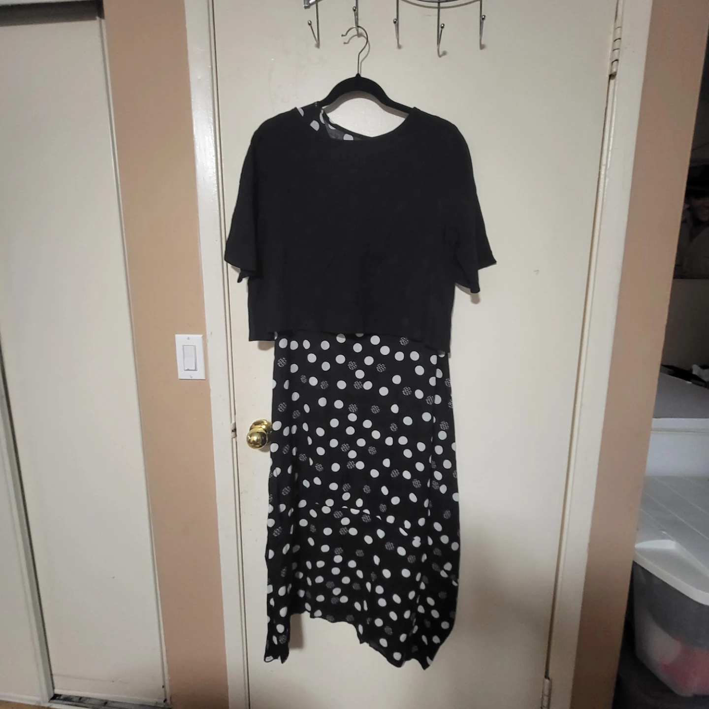 Black Polka Dot Dress - Size L