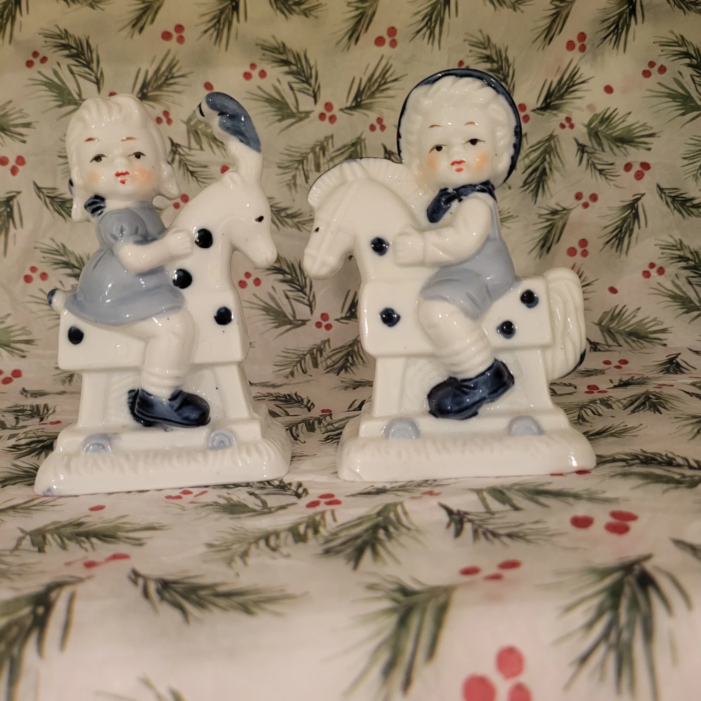Vintage CD Japan Boy and Girl Rocking Horse Figurines