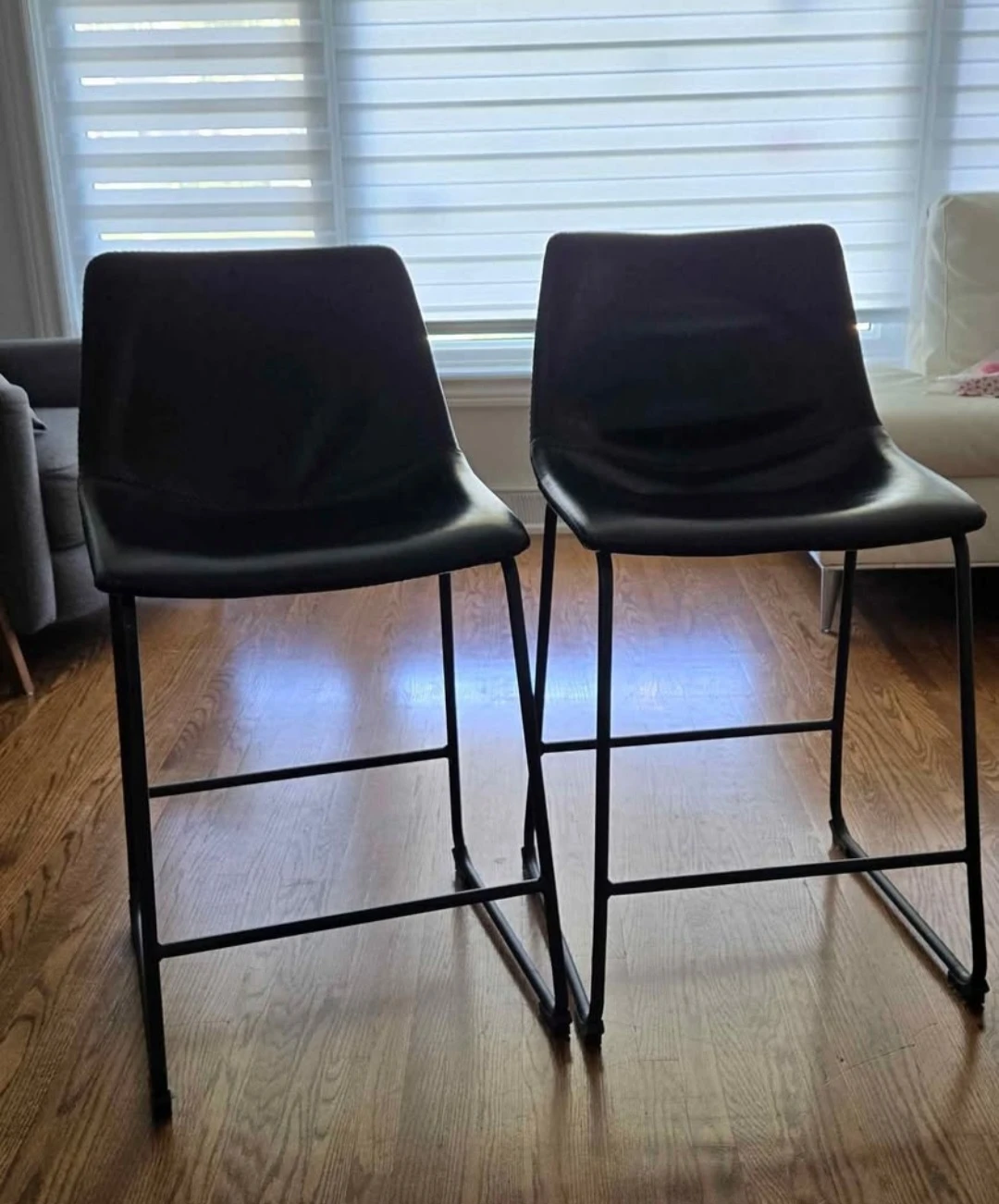 Black Leather Bar Stools - Set of 2