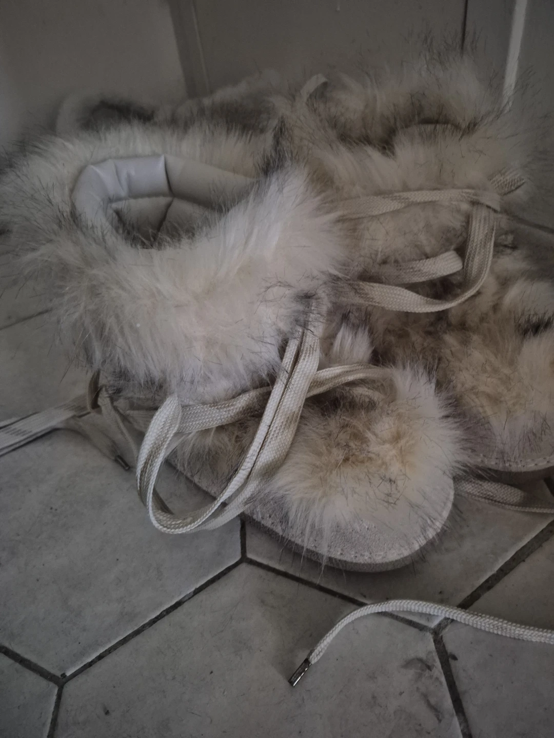Cream and White Fur Winter Boots