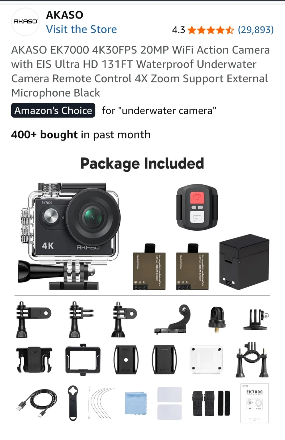 AKASO EK7000 4K WiFi Action Camera with Accessories - photo 2
