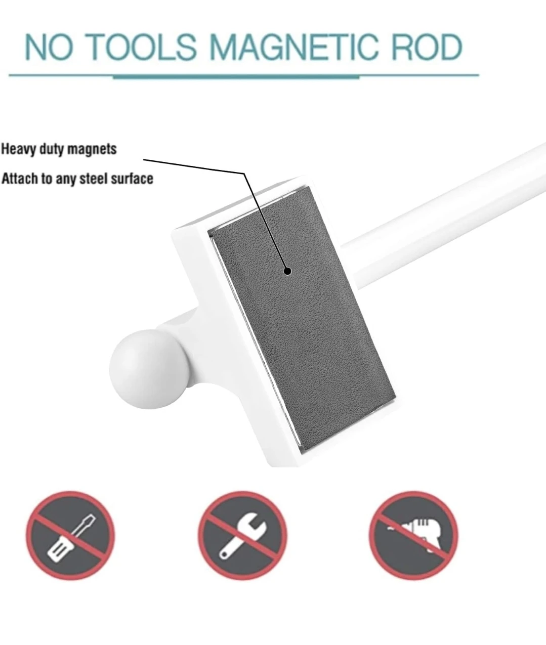 BOOM JOG Magnetic Curtain Rods - White, 4 Pack - photo 4
