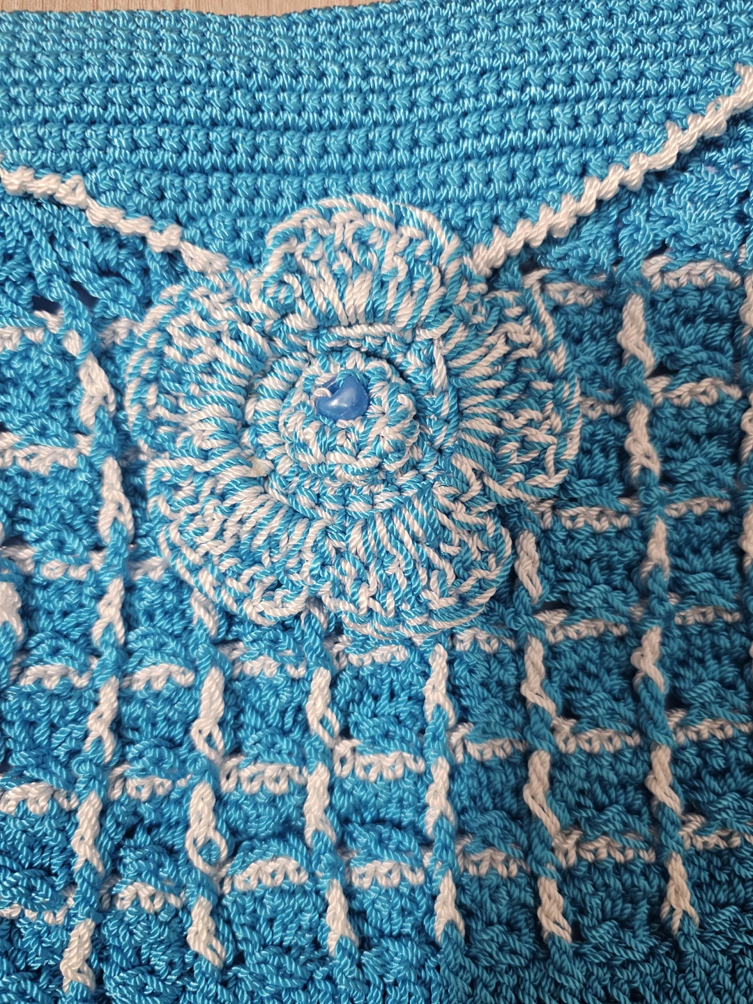 Crocheted Blue & White Shoulder Bag with Flower Accent - photo 2