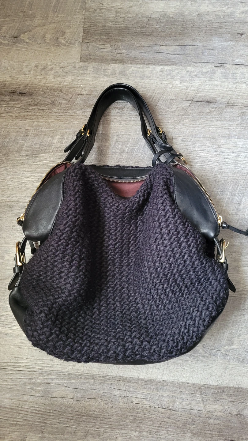 UGG Black Leather & Knit Hobo Bag