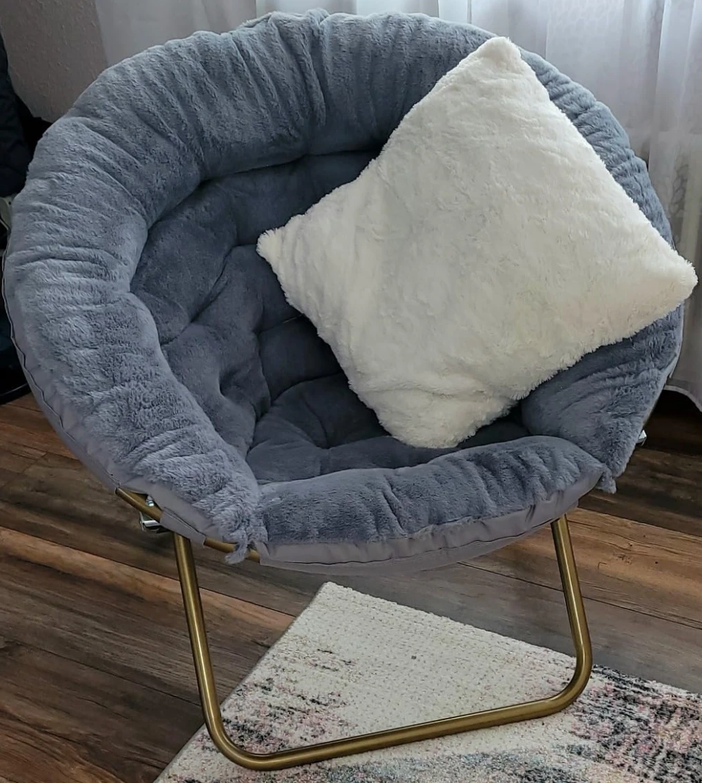 Grey Faux Fur Saucer Chair