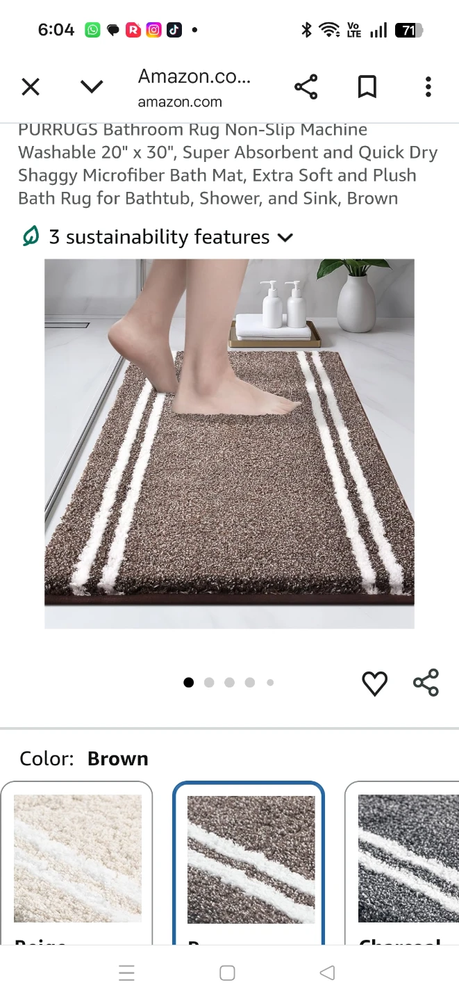PURRUGS 20" x 30" Bath Mat - Brown