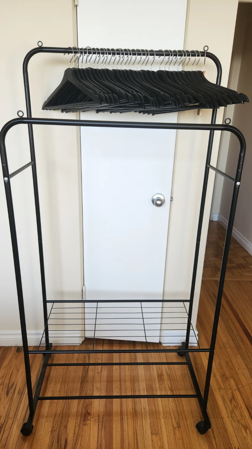 Black Metal Clothing Rack with Shelf and Hangers