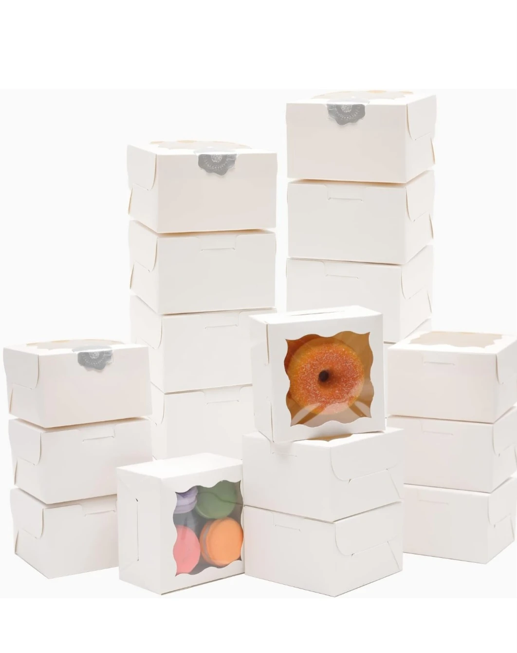 50 White Bakery Boxes with Window 4x4x2.5
